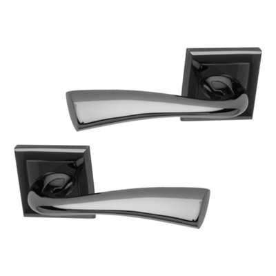 Intelligent Hardware - Internal Door Handle - Pair - Lever on Square Rose - Scimitar - Black Nickel