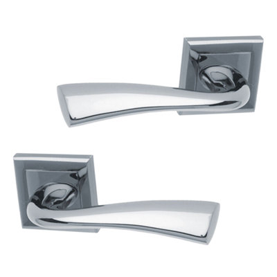 Intelligent Hardware - Internal Door Handle - Pair - Lever on Square Rose - Scimitar - Polished Chrome