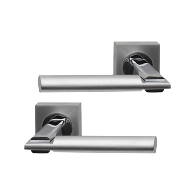 Intelligent Hardware - Internal Door Handle - Pair - Lever on Square Rose - Tetra - Polished Chrome/Matt Chrome