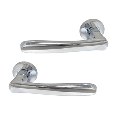 Intelligent Hardware - Internal Door Handle - Pair - Premium Lever on Round Rose - Fern - Polished Chrome