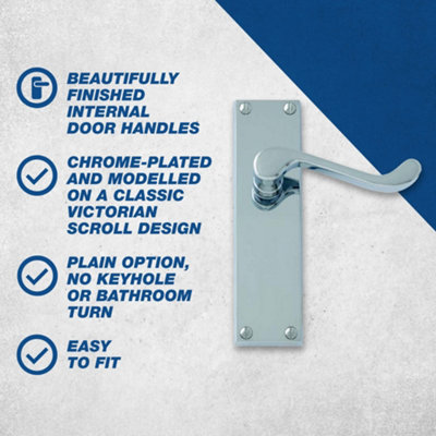 Intelligent Hardware - Internal Door Handle - Victorian Heavy Scroll - Lever on Backplate - Lever Latch Furniture -  Chrome
