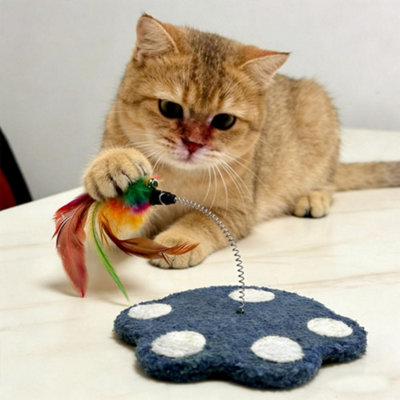 Interactive Cat Feather Teaser Toy Weighted Plush Paw Base Bell Removable Feather  Wand for Indoor Cats