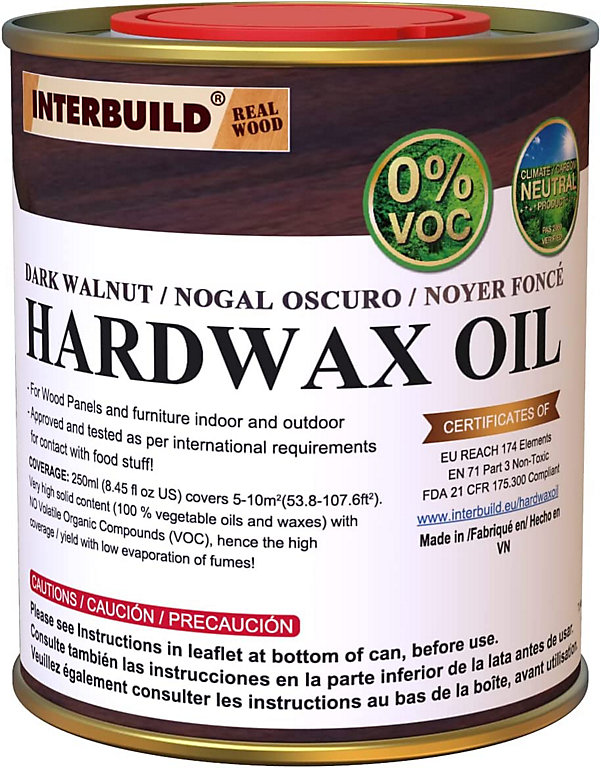 INTERBUILD REAL WOOD worktop Oil 0% VOC 250ml Dark Walnut Hardwax Oil, Food  Contact Safe for Wooden Furniture