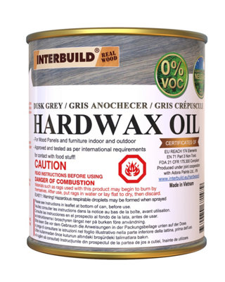 INTERBUILD REAL WOOD worktop Oil 0% VOC 250ml Dusk Grey Hardwax Oil, Food Contact Safe for Wooden Furniture