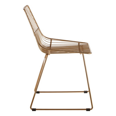 Interioirs by Premier Comfortable Small Gold Metal Wire Chair, Sturdy Metal Chair for Kitchen, Outdoor Tapered Chair for Patio