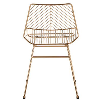 Interioirs by Premier Comfortable Small Gold Metal Wire Chair, Sturdy Metal Chair for Kitchen, Outdoor Tapered Chair for Patio