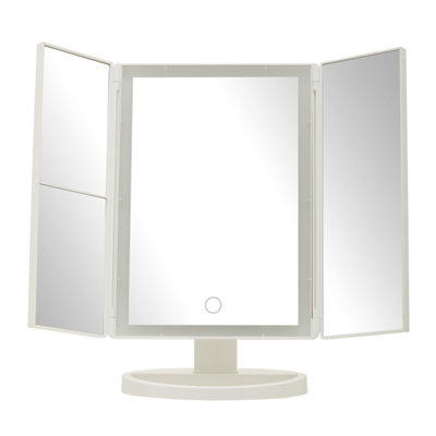 Interiors by Premier 180 Degree Rotatable Tri Fold White Table Mirror, TriFold Design Table Mirror, Versatile Small Table Mirror