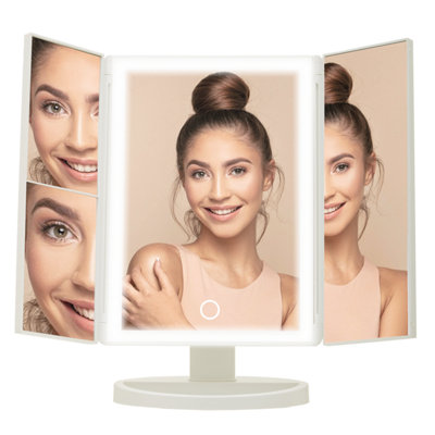 Interiors by Premier 180 Degree Rotatable Tri Fold White Table Mirror, TriFold Design Table Mirror, Versatile Small Table Mirror