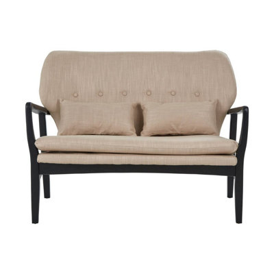 Interiors by Premier 2 Seat Beige Sofa With Black Wood Frame, Comfy Padded Fabric Seat, Easy to Clean Large Sofa