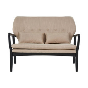 Interiors by Premier 2 Seat Beige Sofa With Black Wood Frame, Comfy Padded Fabric Seat, Easy to Clean Large Sofa