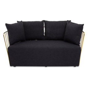 Interiors by Premier 2 Seat Black Fabric Sofa, Gold Finish Steel Frame Accent Sofa, Lounge Sofa with 4 Cushions,  Wireframe Sofa