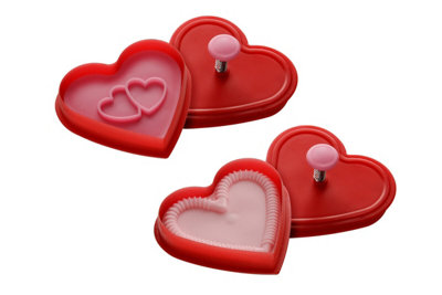 Interiors By Premier 2pc Heart Shape Cookie Cutters With Spring Handles,Cookie Stamp Set,Red & Pink Presses for Biscuit, & Scones