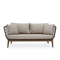 Interiors by Premier 3 Seat Sofa, Rattan Outdoor Sofa, Long Lasting Rattan Lounge Sofa for Living Room with Grey Cushioning