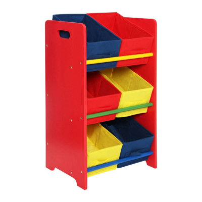 Interiors by Premier 3 Tier MDF Kids Storage Unit, Colorful Canvas Bins Toy Organiser and Storage, Three Tier Storage Unit