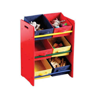 Interiors by Premier 3 Tier MDF Kids Storage Unit, Colorful Canvas Bins Toy Organiser and Storage, Three Tier Storage Unit