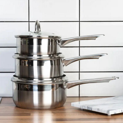 Interiors by Premier 3pc Two-Tone Stainless Steel Pan Set, Durable ...