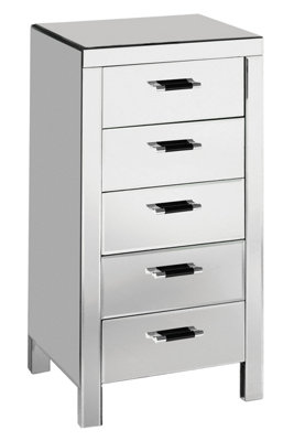 Interiors by Premier 5 Drawers Mirrored Chest, Modern chest of drawers, Spacious Storage Chest For Living Room, Drawer Chest