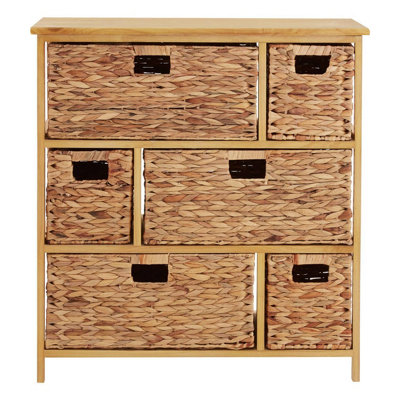 Interiors by Premier 6 Drawer Storage Unit, Natural Water Hyacinth Drawer Wardrobe Storage, Modern Natural Wood Shelving Unit