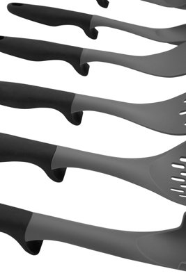 Interiors by Premier 6 Piece Silicone Kitchen Tool Set with Stand, Modern Silicone Utensil Set, Black and Grey Cooking Tool Set