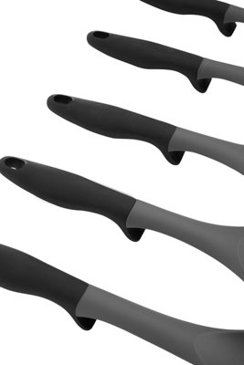 Interiors by Premier 6 Piece Silicone Kitchen Tool Set with Stand, Modern Silicone Utensil Set, Black and Grey Cooking Tool Set