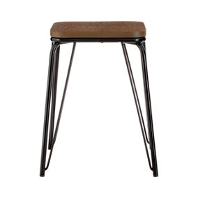 Interiors by Premier Accent Black Metal and Elm Small Wood Stool, Small Square Stool, Reliable Wooden Stool for Home, Office