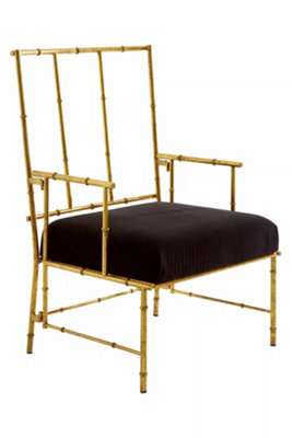 Interiors by Premier Accent Chair Crafted from Iron, Gold Touch on Bamboo Rods, Cozy Velvet Chair, Modern Accent Chairs
