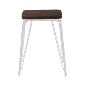 Interiors by Premier Accent White Metal and Elm Small Wood Stool, Small Square Stool, Sturdy And Reliable Wooden Stool for Home,