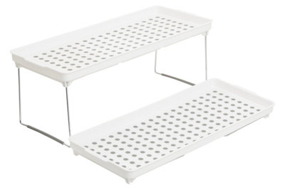 Interiors By Premier Adjustable White And Grey Cabinet Racks, Stylish Racks For Kitchen, Durable Robust Racks For Kitchen
