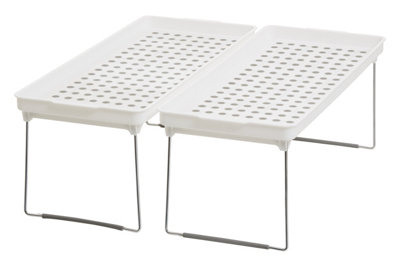 Interiors By Premier Adjustable White And Grey Cabinet Racks, Stylish Racks For Kitchen, Durable Robust Racks For Kitchen