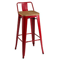Interiors by Premier Aldgate Red Solid Ash Seat Bar Chair with Metal Legs