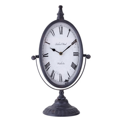 Interiors by Premier Antique Black Metal Oval Mantel Clock DIY at B&Q