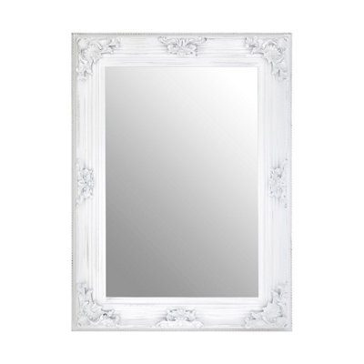 Interiors By Premier Antique White Wall Mirror With Wood Frame,Mirror With Hooks For Landscape or Portrait Display,Slim Mirror