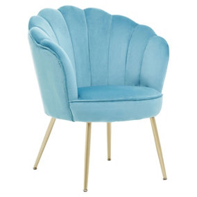Interiors by Premier Aqua Velvet Scalloped Armchair, Supportive Armrest Lounge Chair, Easy to Clean Velvet Accent Chair