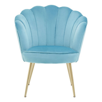 Interiors by Premier Aqua Velvet Scalloped Armchair Supportive Armrest Lounge Chair Easy to Clean Velvet Accent