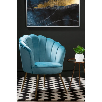 Interiors by Premier Aqua Velvet Scalloped Armchair, Supportive Armrest Lounge Chair, Easy to Clean Velvet Accent Chair