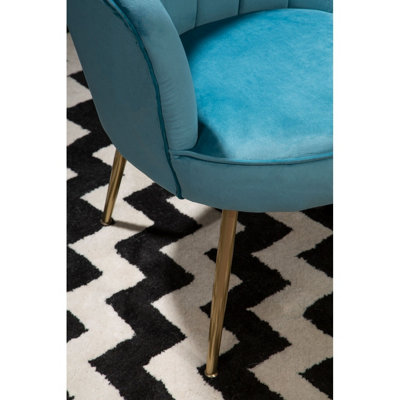 Interiors by Premier Aqua Velvet Scalloped Armchair Supportive Armrest Lounge Chair Easy to Clean Velvet Accent