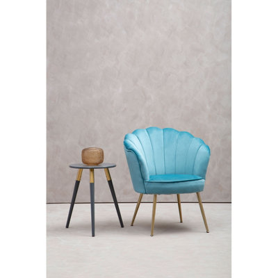 Interiors by Premier Aqua Velvet Scalloped Armchair, Supportive Armrest Lounge Chair, Easy to Clean Velvet Accent Chair