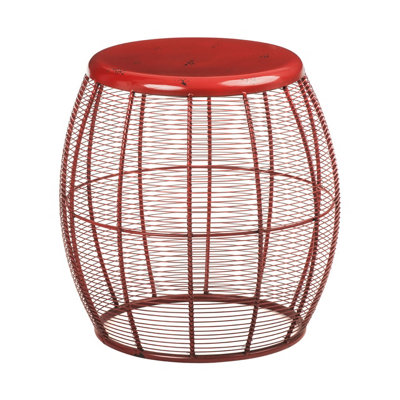 Interiors by Premier Artisan Stool Red Metal Barrel Shape