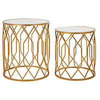Interiors by Premier Avantis Set Of 2 Gold Frame Round Side Tables