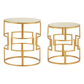 Interiors by Premier Avantis Set of 2 Gold Metal/Round Side Tables