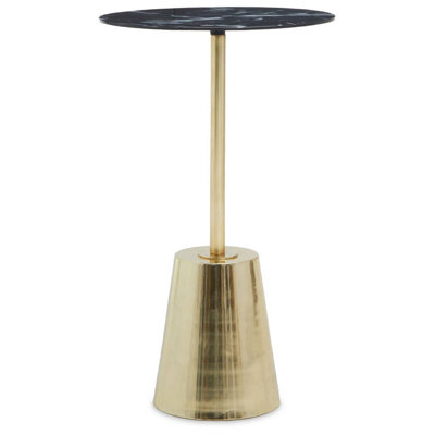 Interiors by Premier Avola Black Marble Effect Top Gold Base Side Table