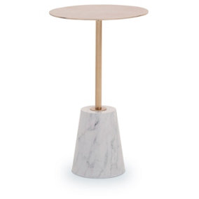 Interiors by Premier Avola Brushed Gold Side Table White Marble Effect Base