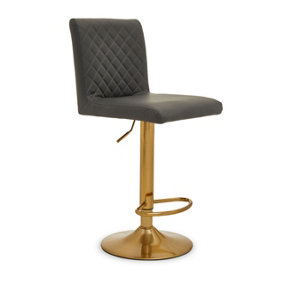 Interiors by Premier Baina Dark Grey And Gold Bar Stool With Round Base