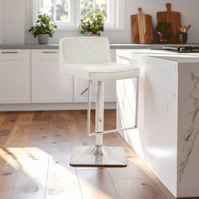 Interiors by Premier Baina White And Chrome Bar Stool With Square Base