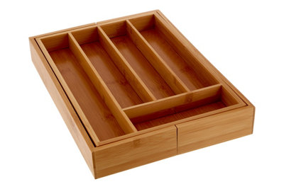 Interiors By Premier Bamboo Expandable Small Cutlery Tray, Durable Eco-Friendly Drawer Organizer for Kitchen