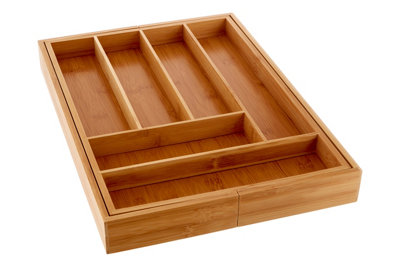 Interiors By Premier Bamboo Rectangular Expandable Cutlery Tray, Durable Eco-Friendly Drawer Organizer for Kitchen