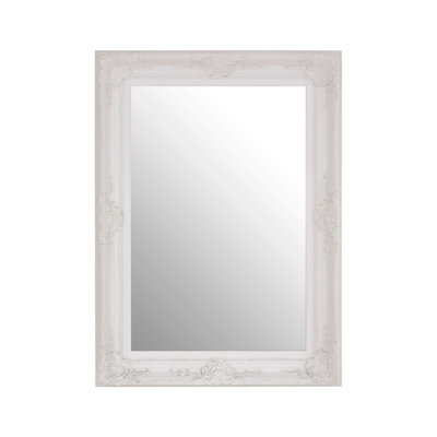 Interiors By Premier Baroque Rectangular Antique White Wall Mirror,Large Vintage Mirror With Ornate Motifs,Unique Dressing Mirror