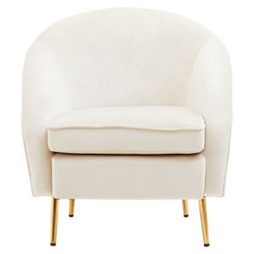 Interiors by Premier Beige Velvet Armchair with Cushion, Plush Foam Seat With Gold Finish Metal Legs, Living Room Accent Chair