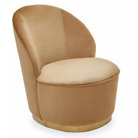 Interiors by Premier Beige Velvet Base Chair with Golden Base, Complete Velvet Upholstery of Lounge Chair for Living Room