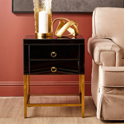 Interiors by Premier Black 2 Drawer Side Table, Gloss Finish Bedside ...